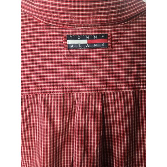 Tommy Hilfiger Jeans Men's Size XL Short Sleeve Button Front Shirt Red Check Y2K - Picture 5 of 7